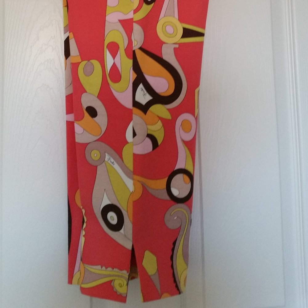 Emilio Pucci Pants Iconic Abstract Geometric Colorful Print Cotton Cropped IT 46